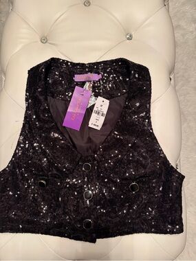 LF Black Sequin Cropped Vest